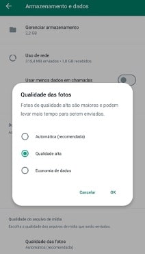 Configuração do WhatsApp para envio de imagem em alta qualidade